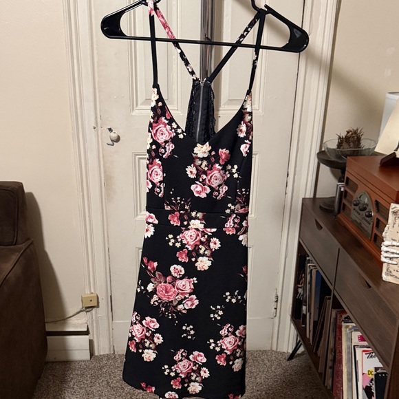 Almost Famous Dresses & Skirts - Almost Famous Black Dress with Pink Floral Design
